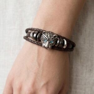 Vintage YIK Fung Leather Jaguar Head Bracelet